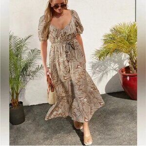 VICI Beverly Bloom Brown and Cream Midi Dress Size Large